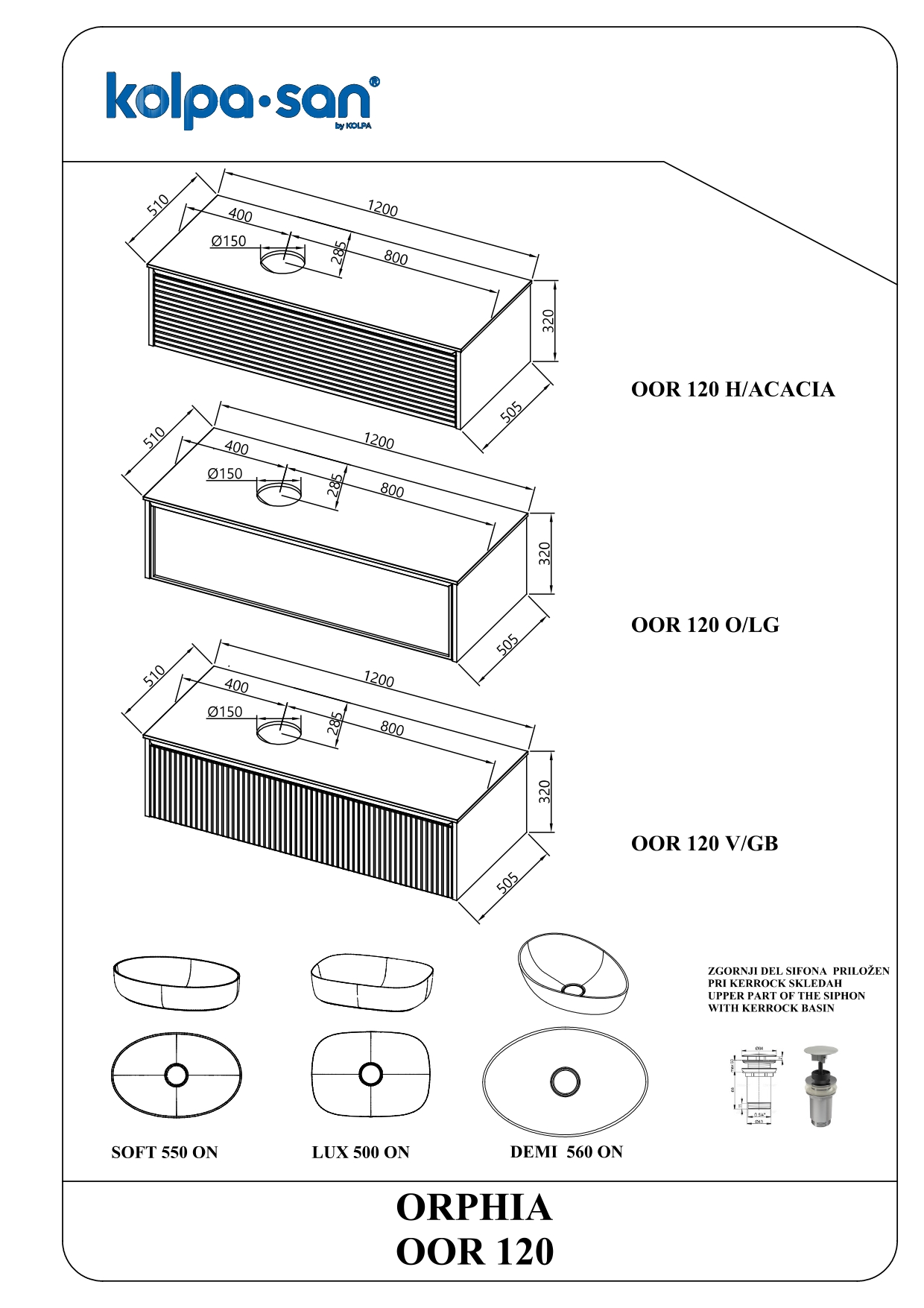Долен шкаф за баня ORPHIA 120 см, без купа, цвят Graphite Black